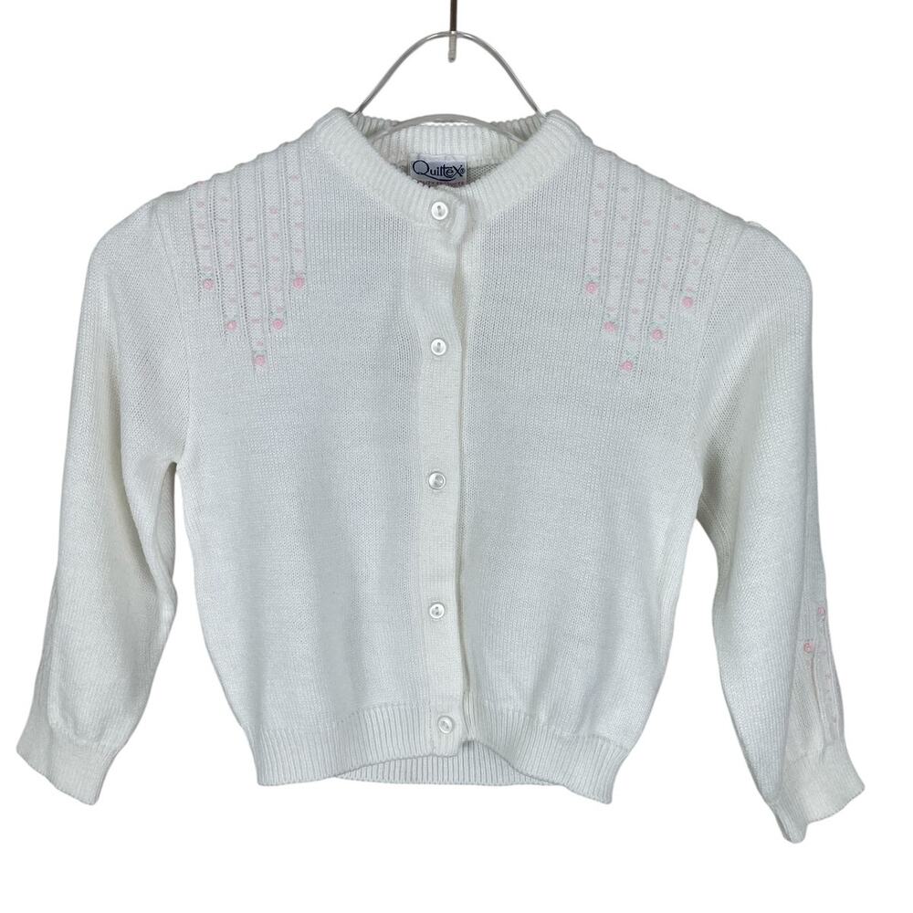 Vintage Quiltex Embroidered Button Front Cardigan Sweater Cottagecore Girls Sz 4
